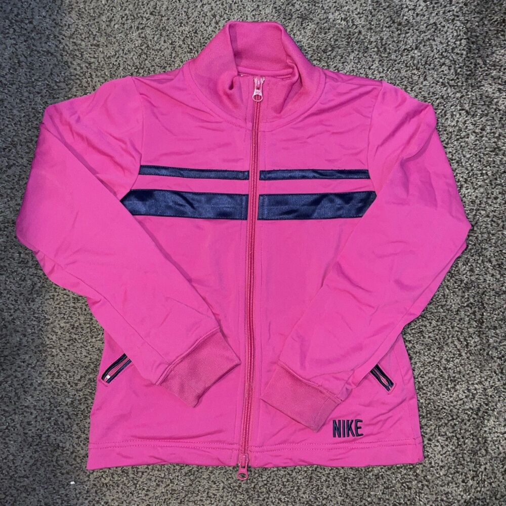 Nike Girls Track Jacket Youth S 7-8 Pink Black Swoosh Full Zip